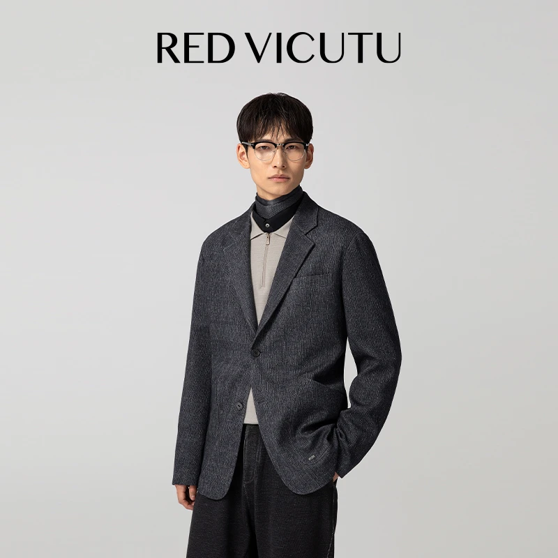 VICUTU威可多男士休闲西服25秋季新款时尚纹理微阔版百搭西装外套