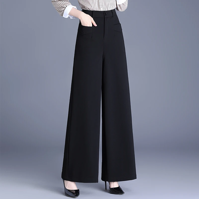 黑色阔腿裤女春2025年新款高腰直筒宽松垂坠感拖地长裤宽腿休闲裤