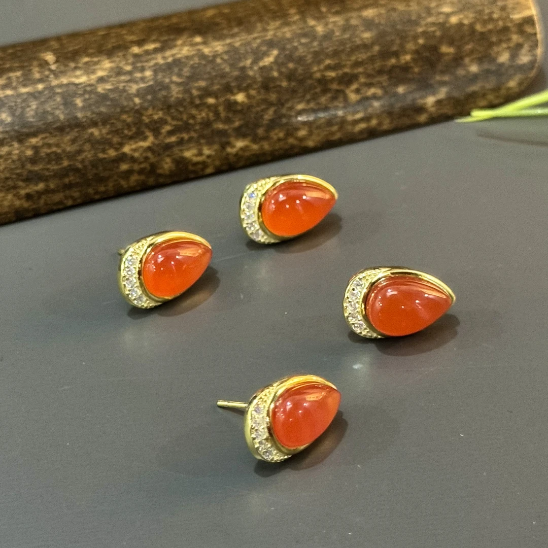 【景旺】14mm+水滴南红樱桃红耳钉@多样性只发其中一对