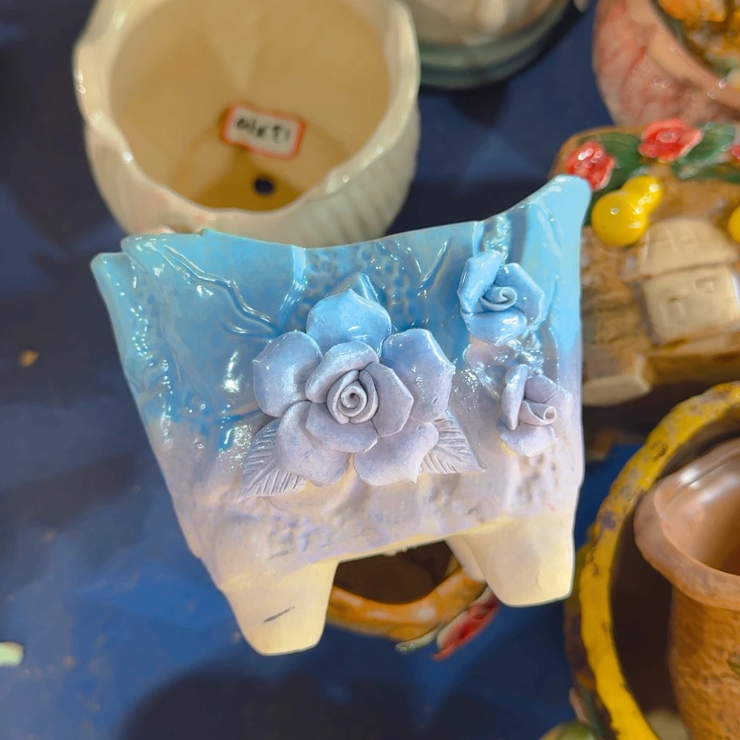 紫砂花盆粗陶精雕