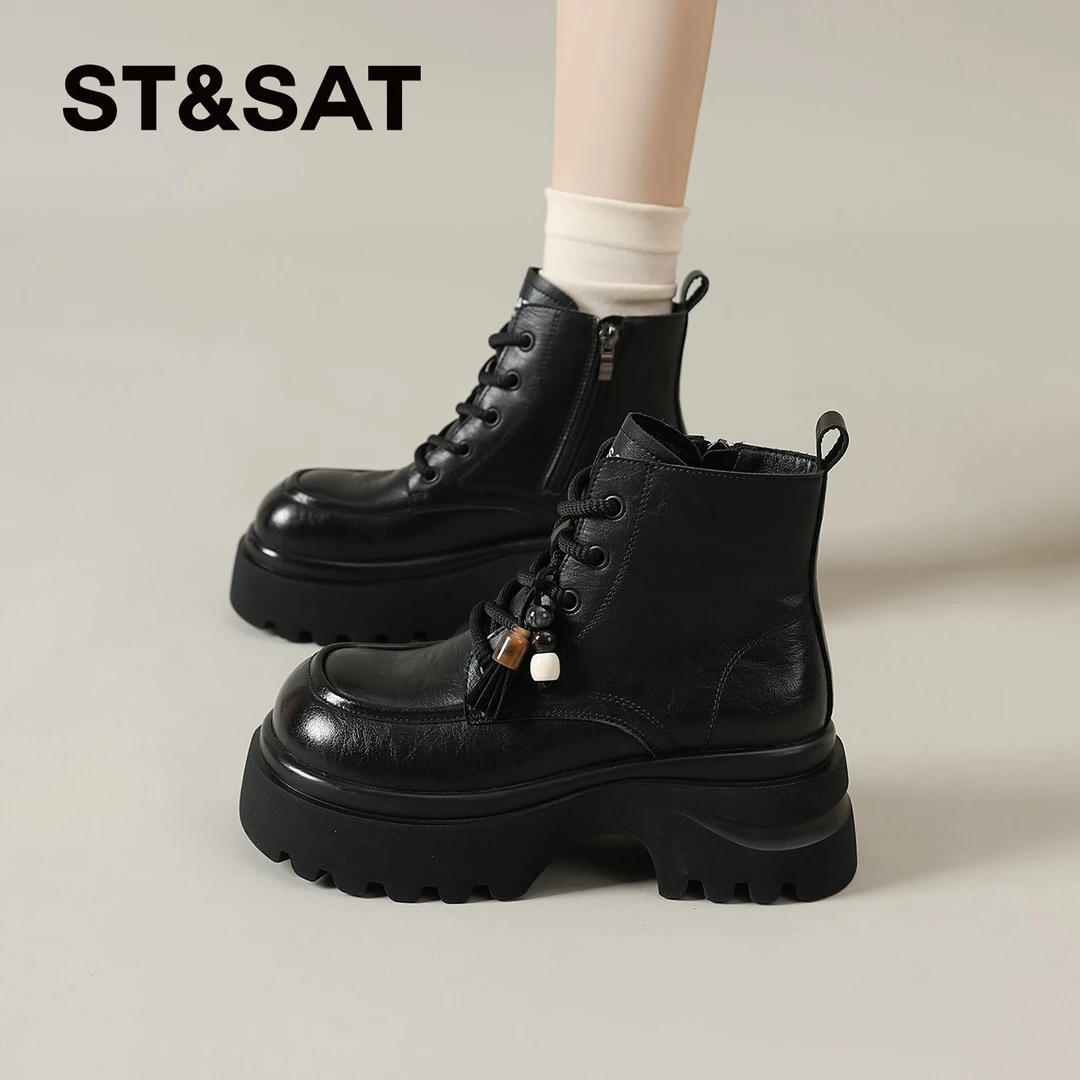 星期六厚底马丁靴女款2025新款冬加绒棉靴瘦瘦靴黑色爆款靴子短靴
