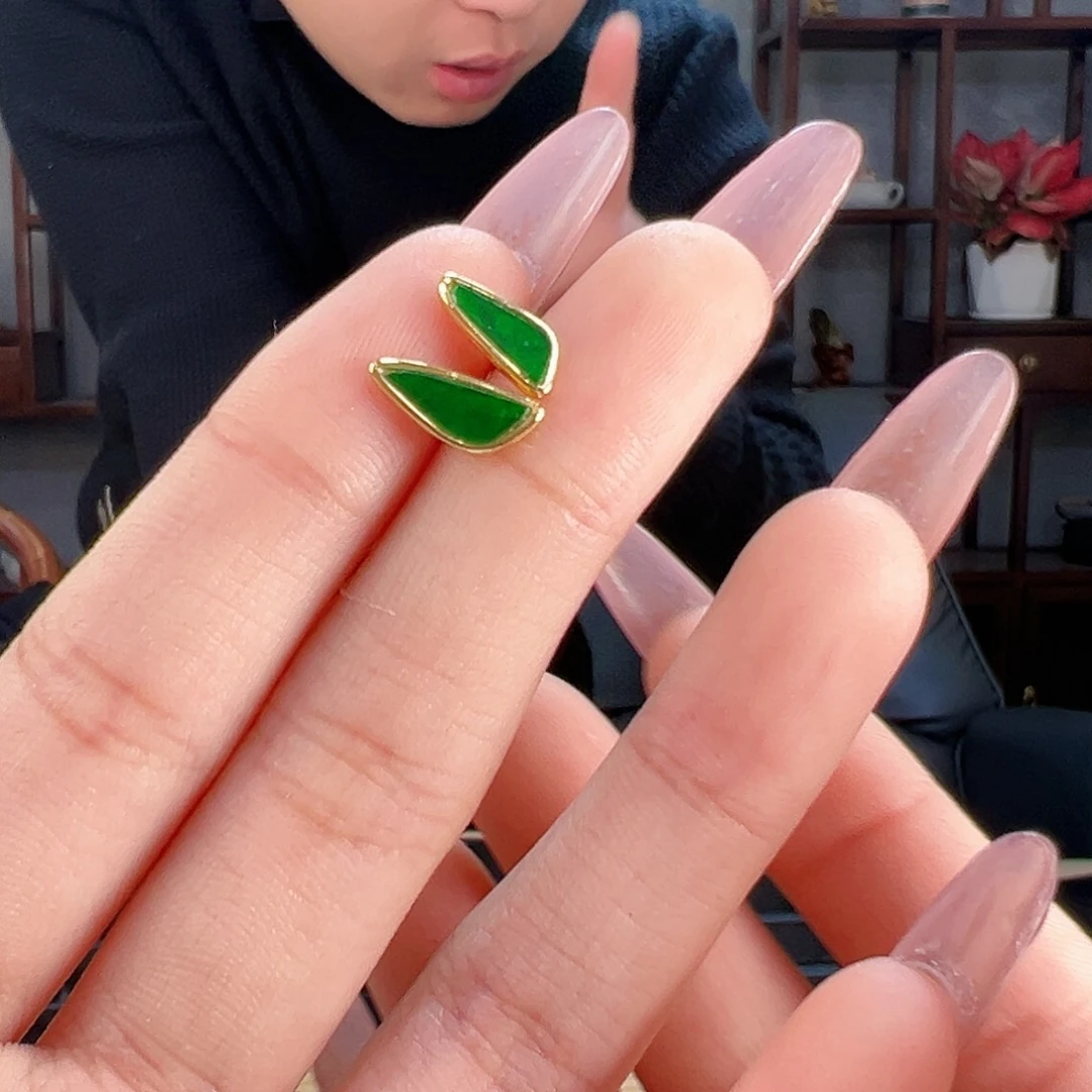 翡翠耳饰银S925镶嵌耳环75