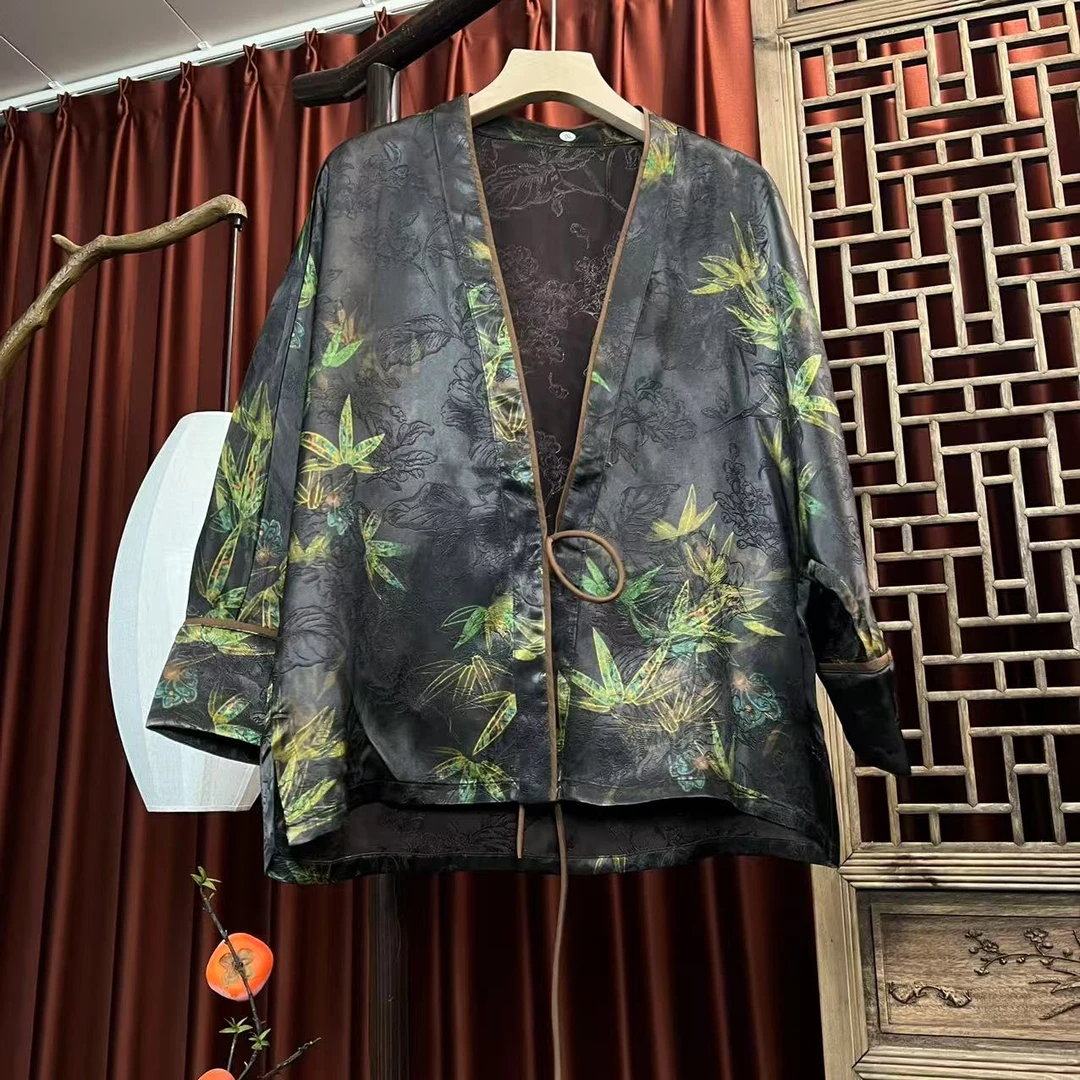 新款新中式国风翠金竹茶服外套