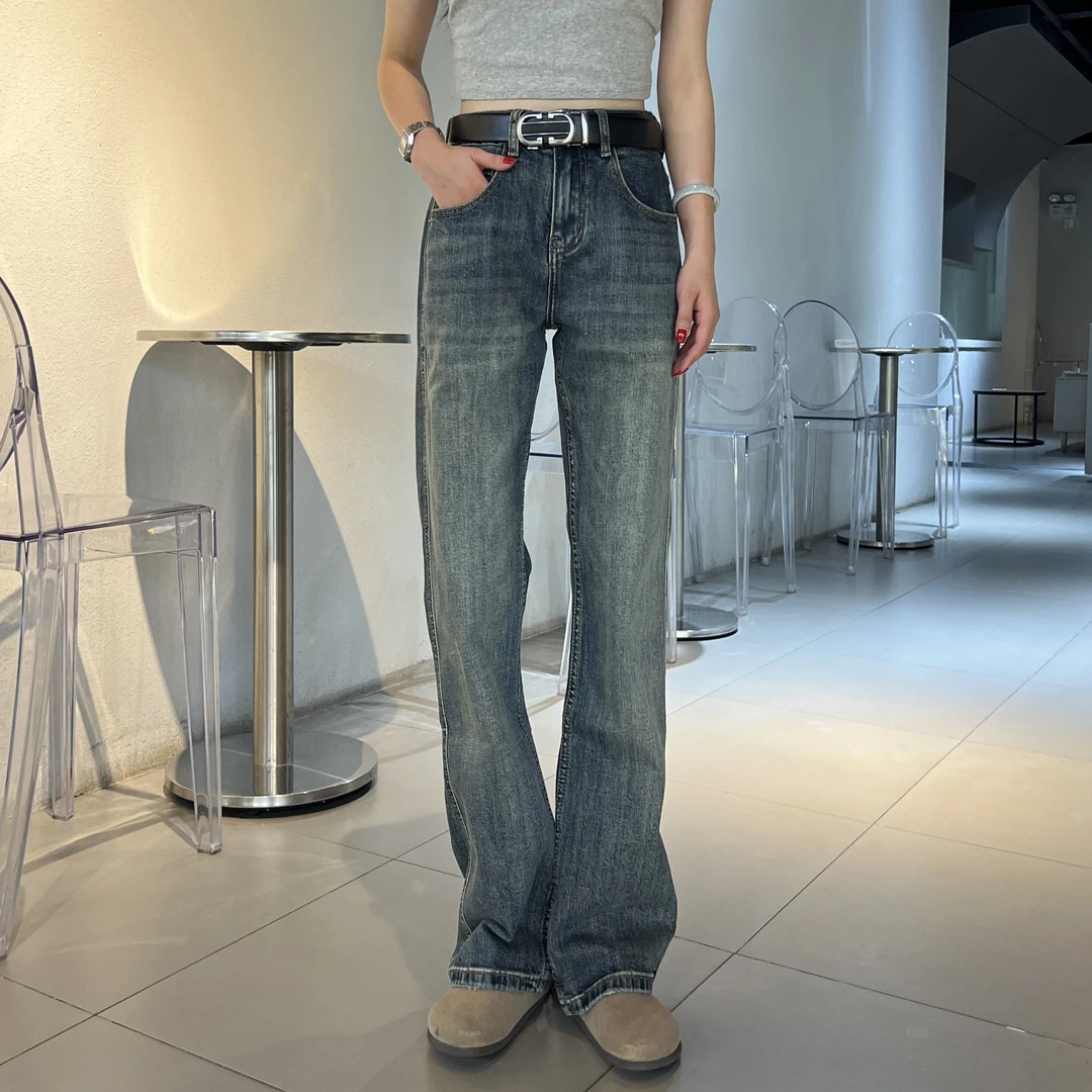 【逸潮】美式休闲做旧微弹水洗复古蓝男士秋冬牛仔裤中腰长裤-2115