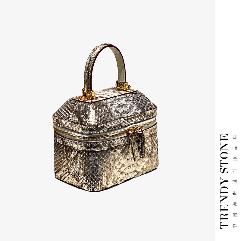 潮石进口蟒蛇皮时尚高级感大容量手提包真皮单肩包TW7PB911E