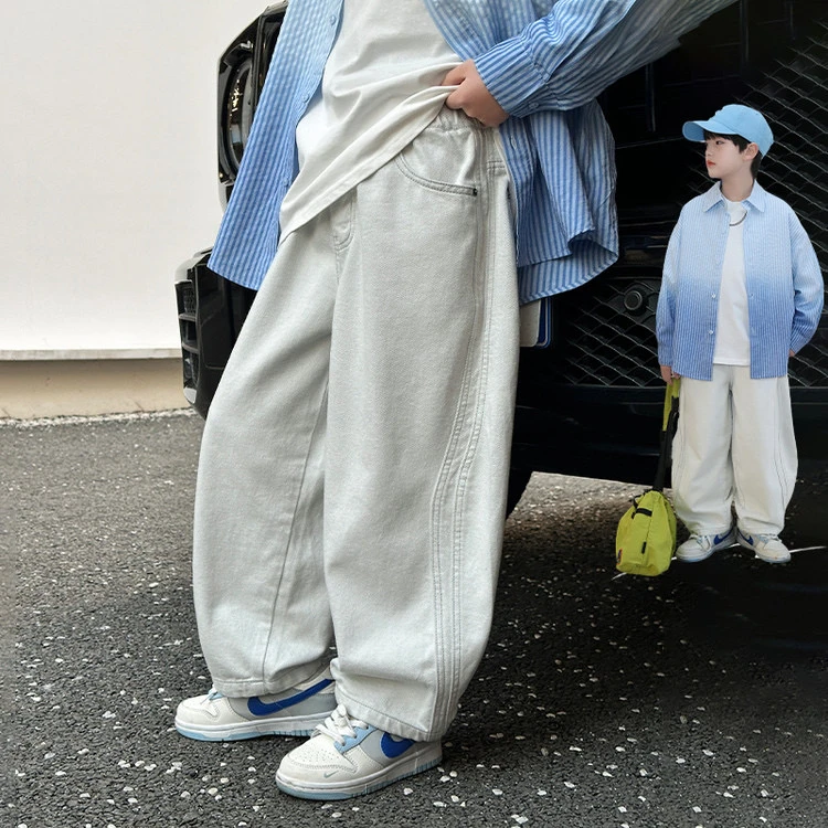 男童白色牛仔裤春秋款2025新款儿童春季直筒长裤大童男孩春装裤子