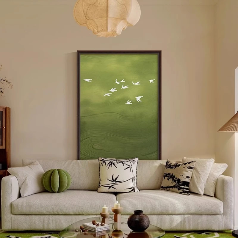 绿色风景法式中古风客厅装饰画高级感沙发背景墙壁画小众艺术挂画