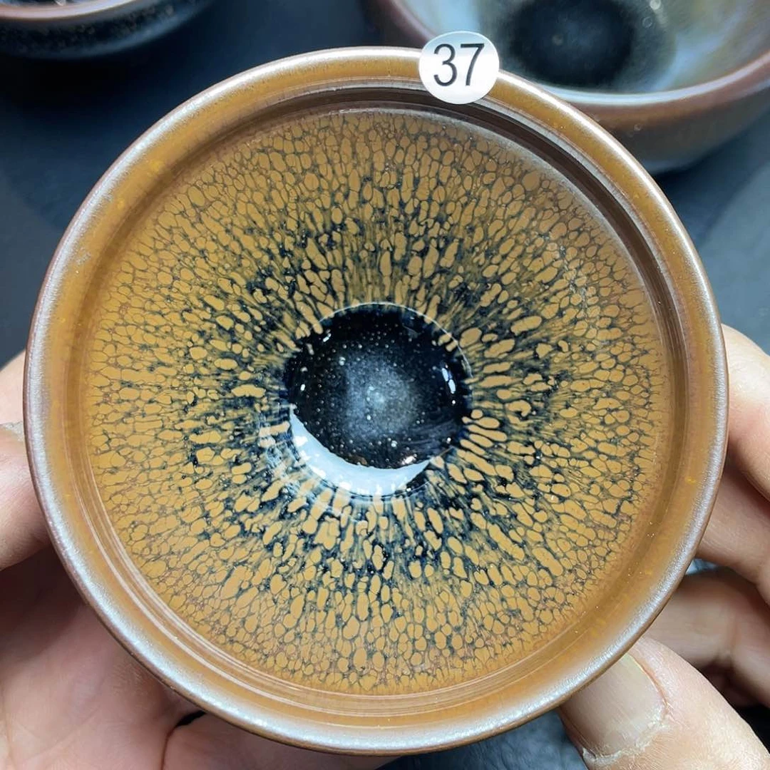 茶盏龙窑柴烧金兔豪束口器型8.9口径