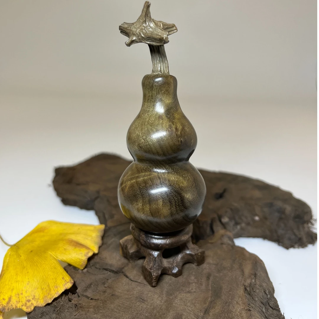 金丝楠小叶桢楠乌木绿料水波瘤疤纹手工雕刻葫芦把件摆件