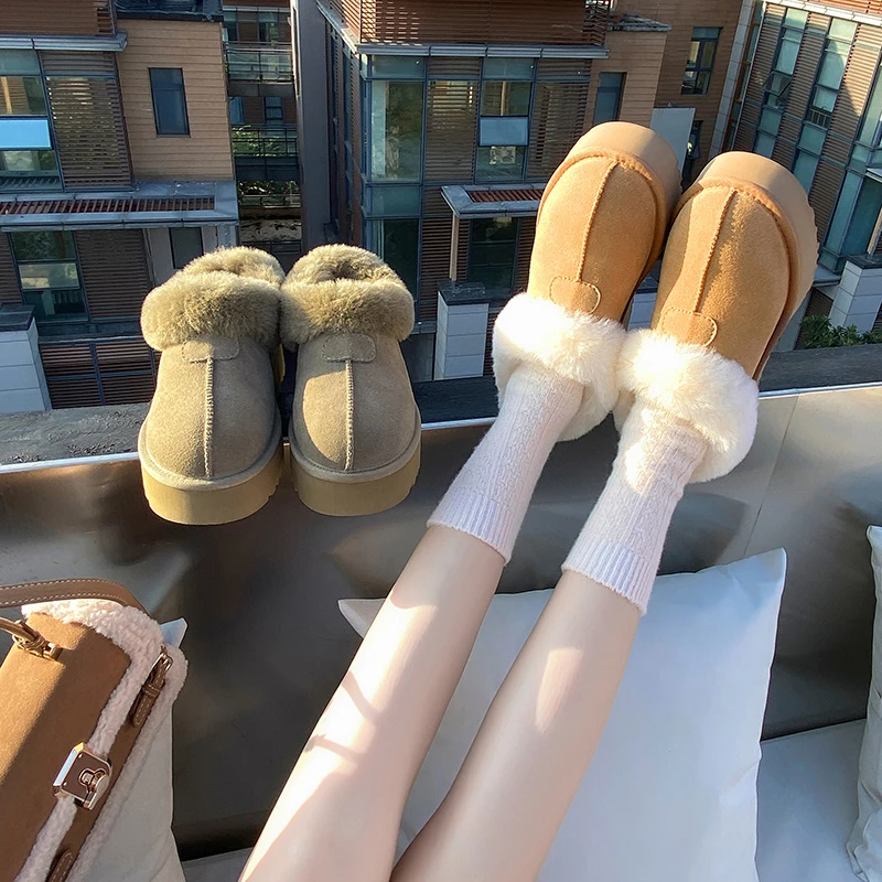 【子贤】皮毛一体雪地靴女加厚保暖真皮真毛棉靴  4CM厚底 女 4810