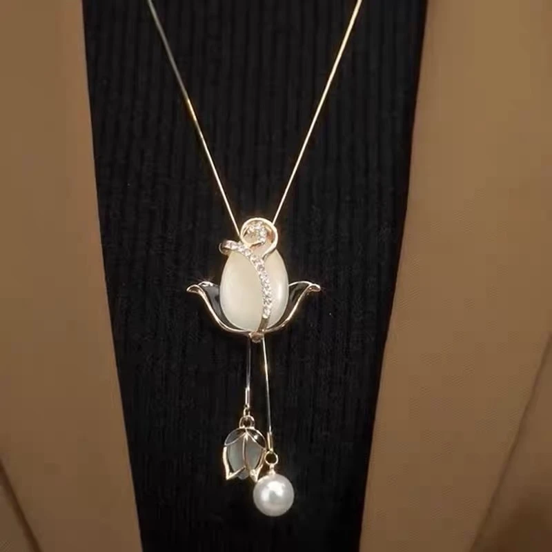 钛钢项链 新款气质长款郁金香毛衣链配饰时尚百搭秋冬项链优雅