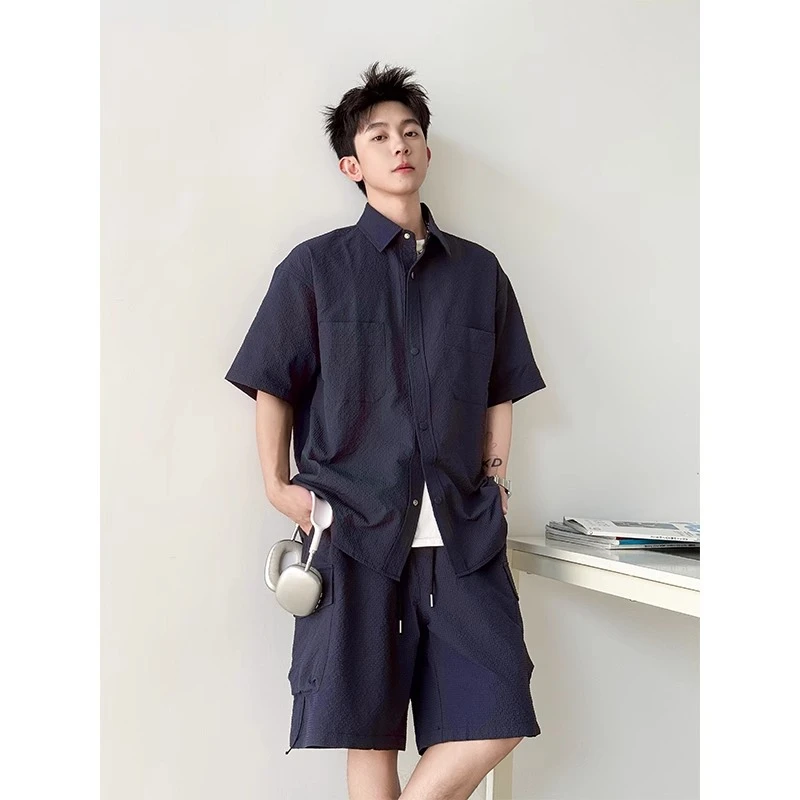 短袖短裤衬衫套装男夏潮流痞帅休闲男装一套搭配帅气夏日穿搭宽松