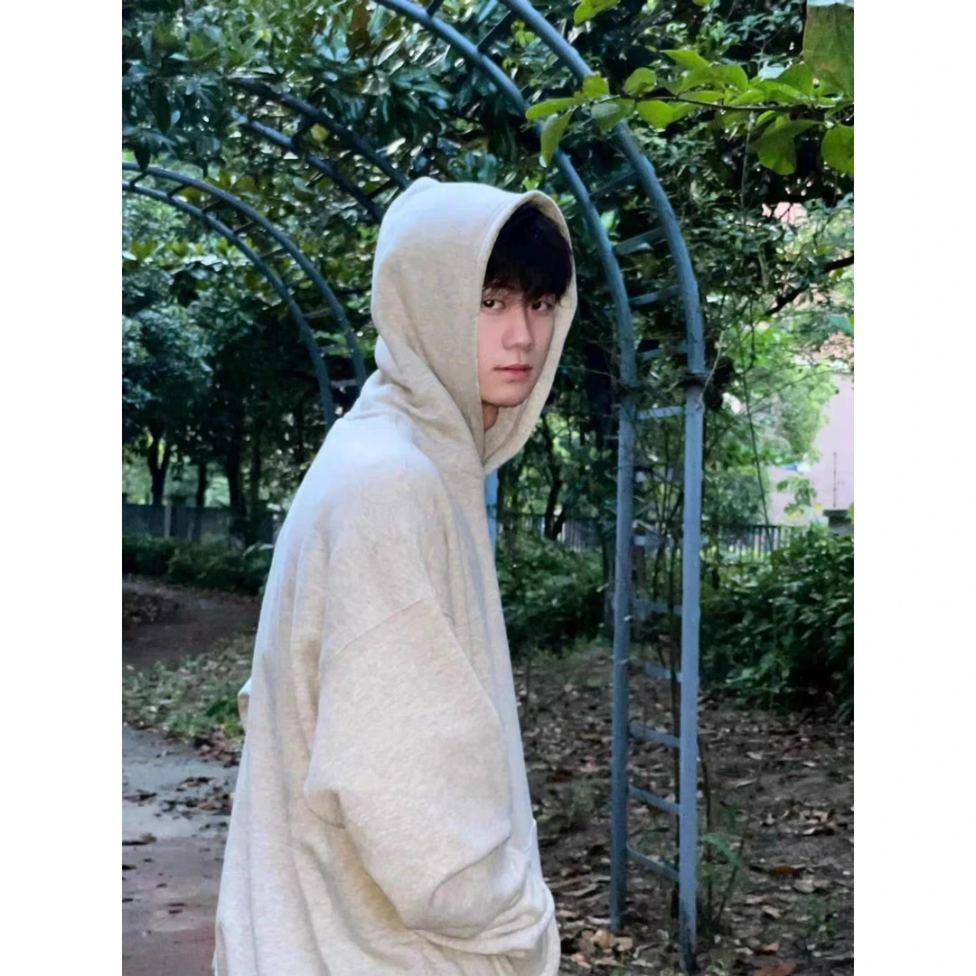 黑色连帽卫衣男款春季帽衫美式学生外套百搭宽松纯色ins韩版套头