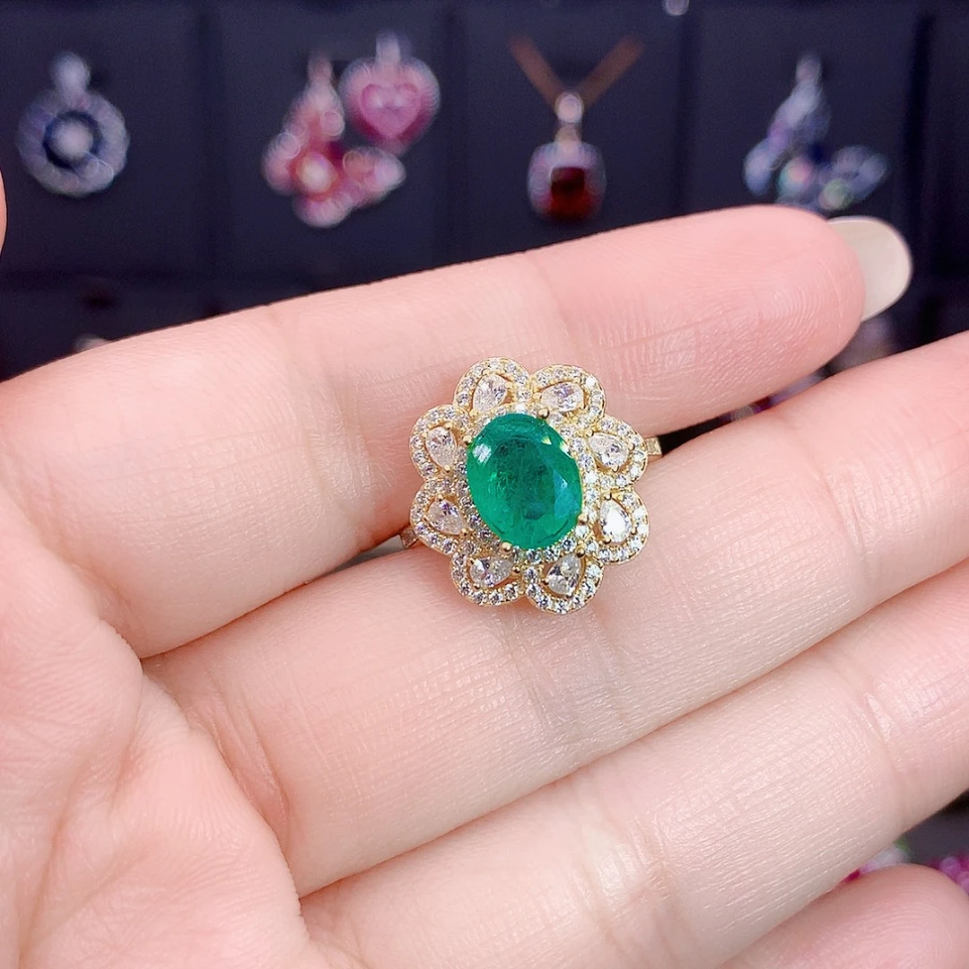 祖母绿戒指银S925镶嵌