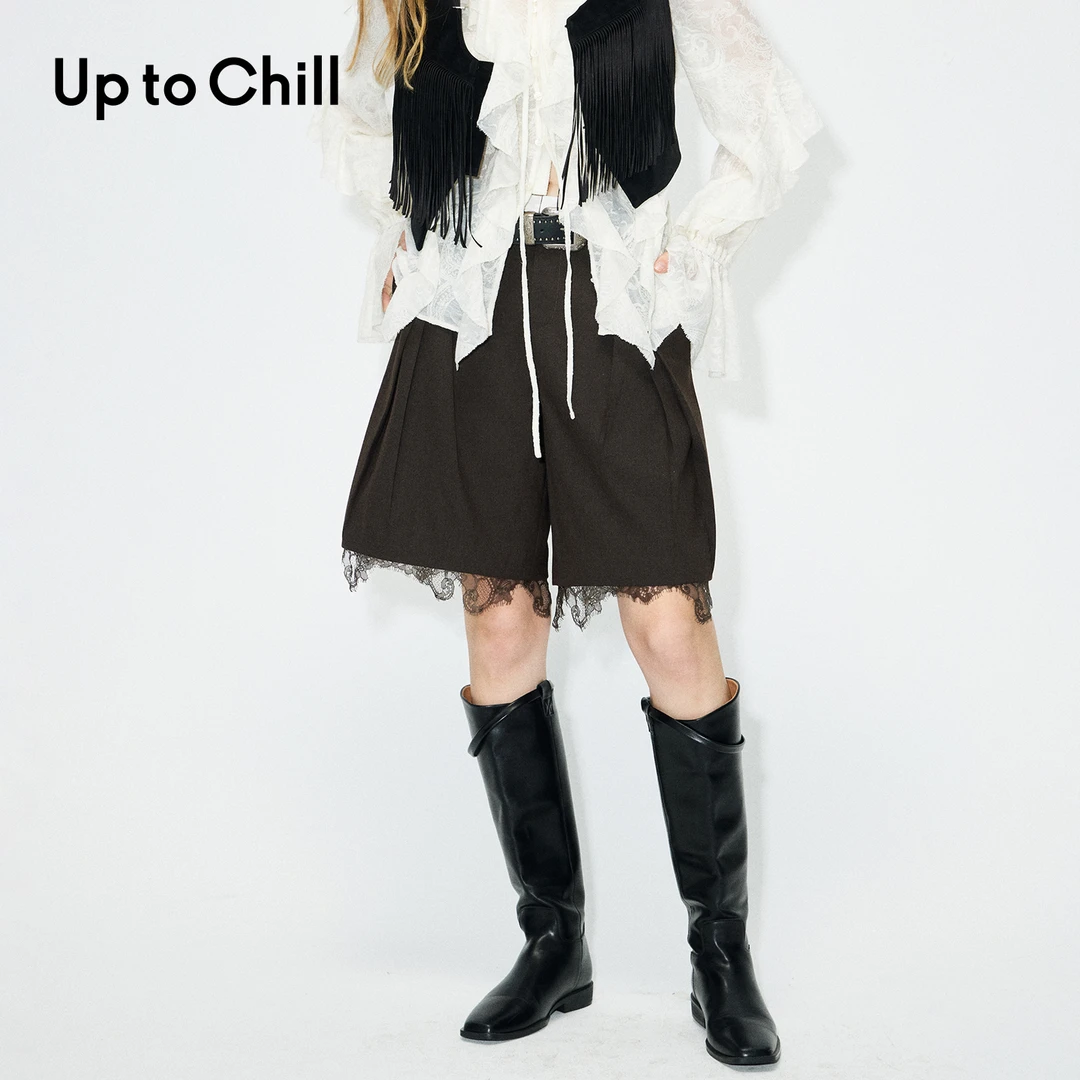 Up to Chill深咖色A摆蕾丝纯欲慵懒风短裤秋季女款裤子CKWWW1D942