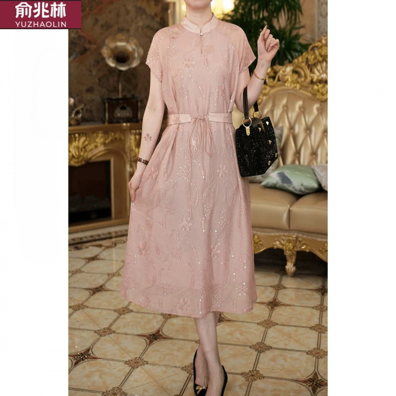 连衣裙夏季复古长款中式中国风优雅绣花宴会高贵法式日常仙气