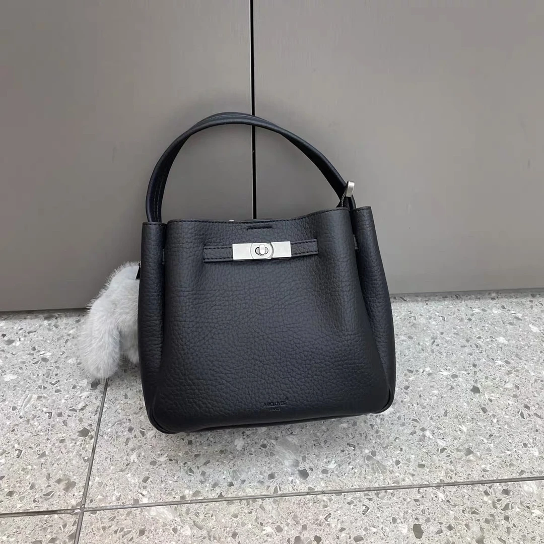 【ZiJun】新款荔枝纹软皮水桶包简约时尚百搭通勤手提单肩斜挎女包