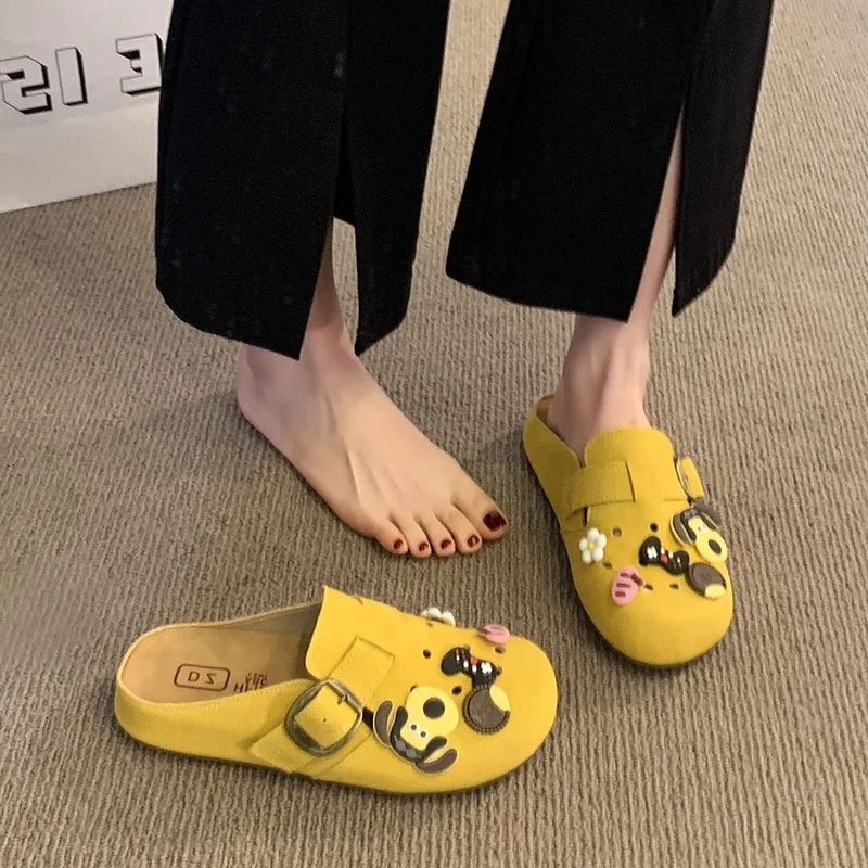 勃肯半拖鞋女2025春夏新款厚底外穿复古高级感卡通洞洞鞋包头拖鞋