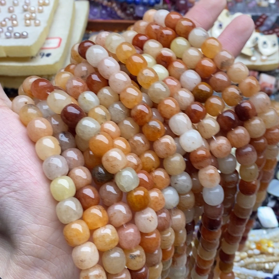 玛瑙/玉髓未镶嵌珠宝半成品一条天然微瑕9×10金丝玉鼓珠