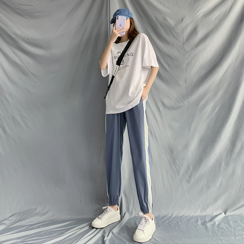 海翔冰丝运动裤女宽松夏季薄款显瘦百搭2025新款卫裤春秋潮束脚裤