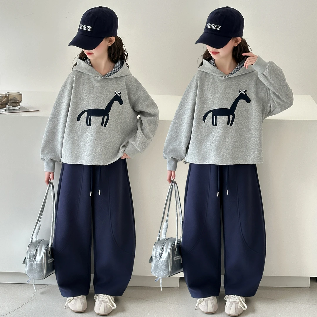 女童2025新款秋装儿童洋气时髦中大童韩系小马卫衣弯刀裤两件套装