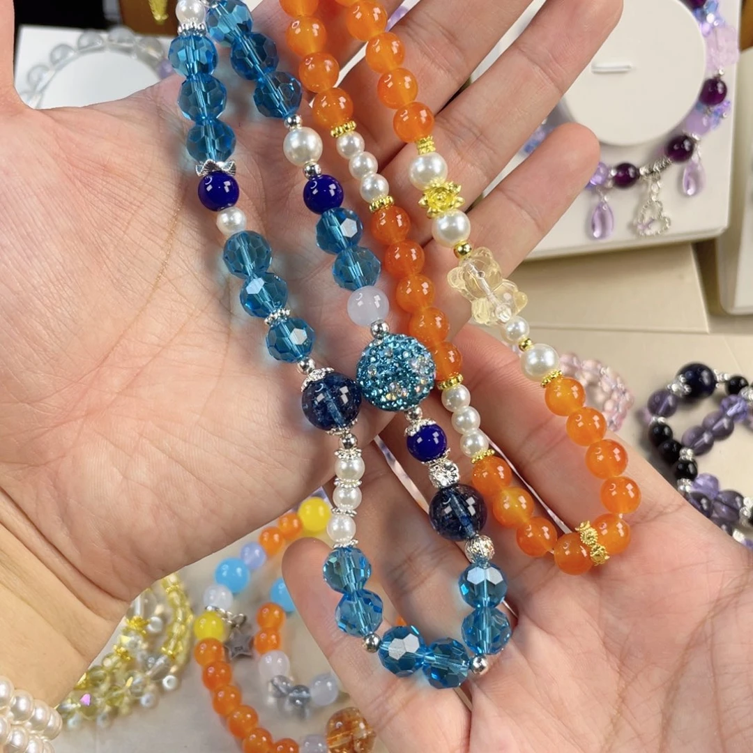 水晶手串银S800镀金镶嵌