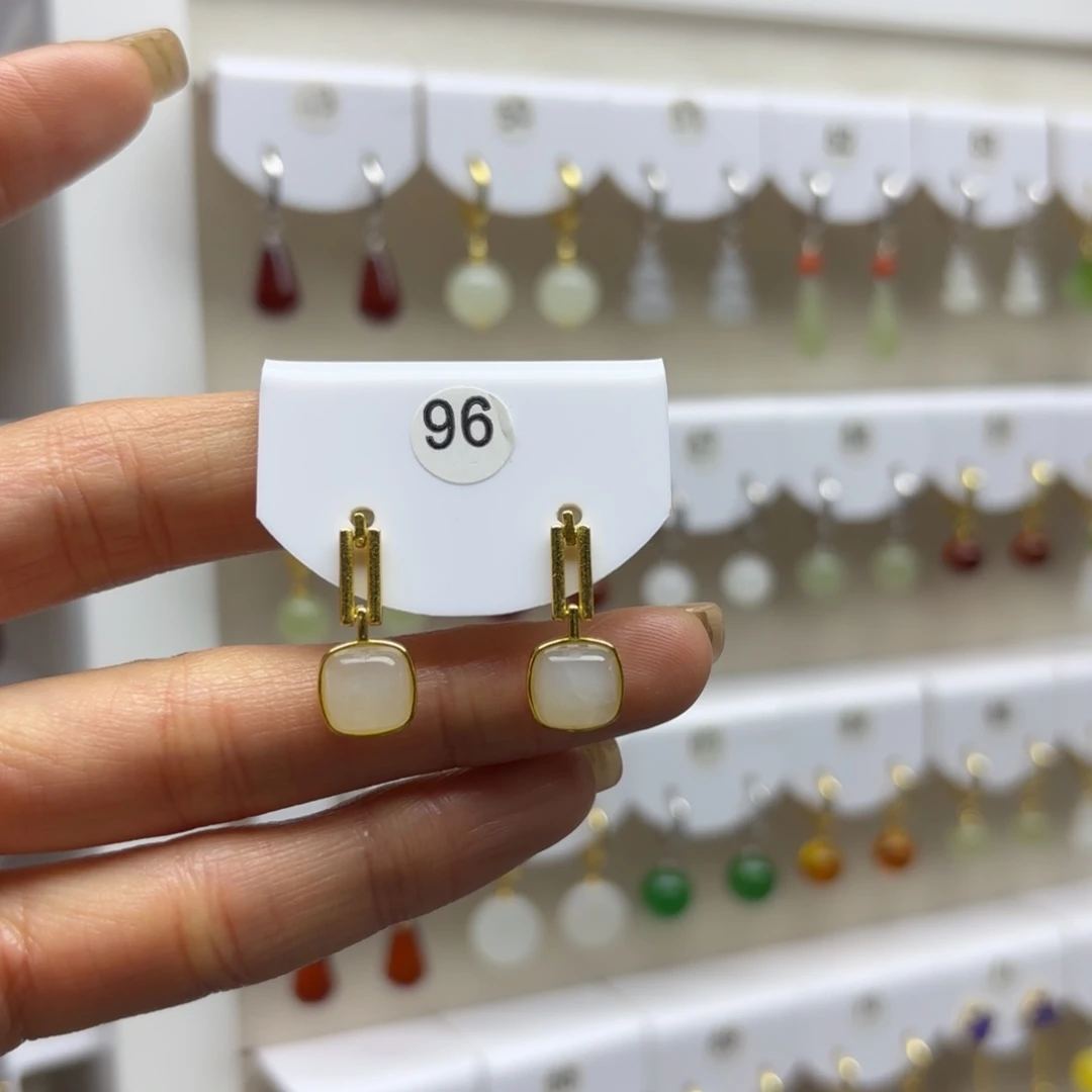 和田玉银S925镶嵌耳饰