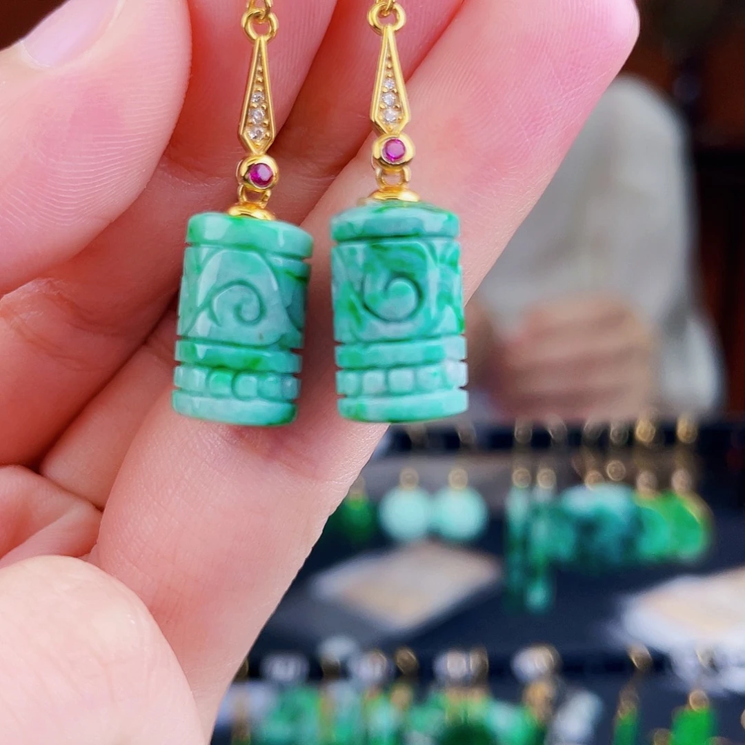 翡翠银S925镶嵌耳饰饰品