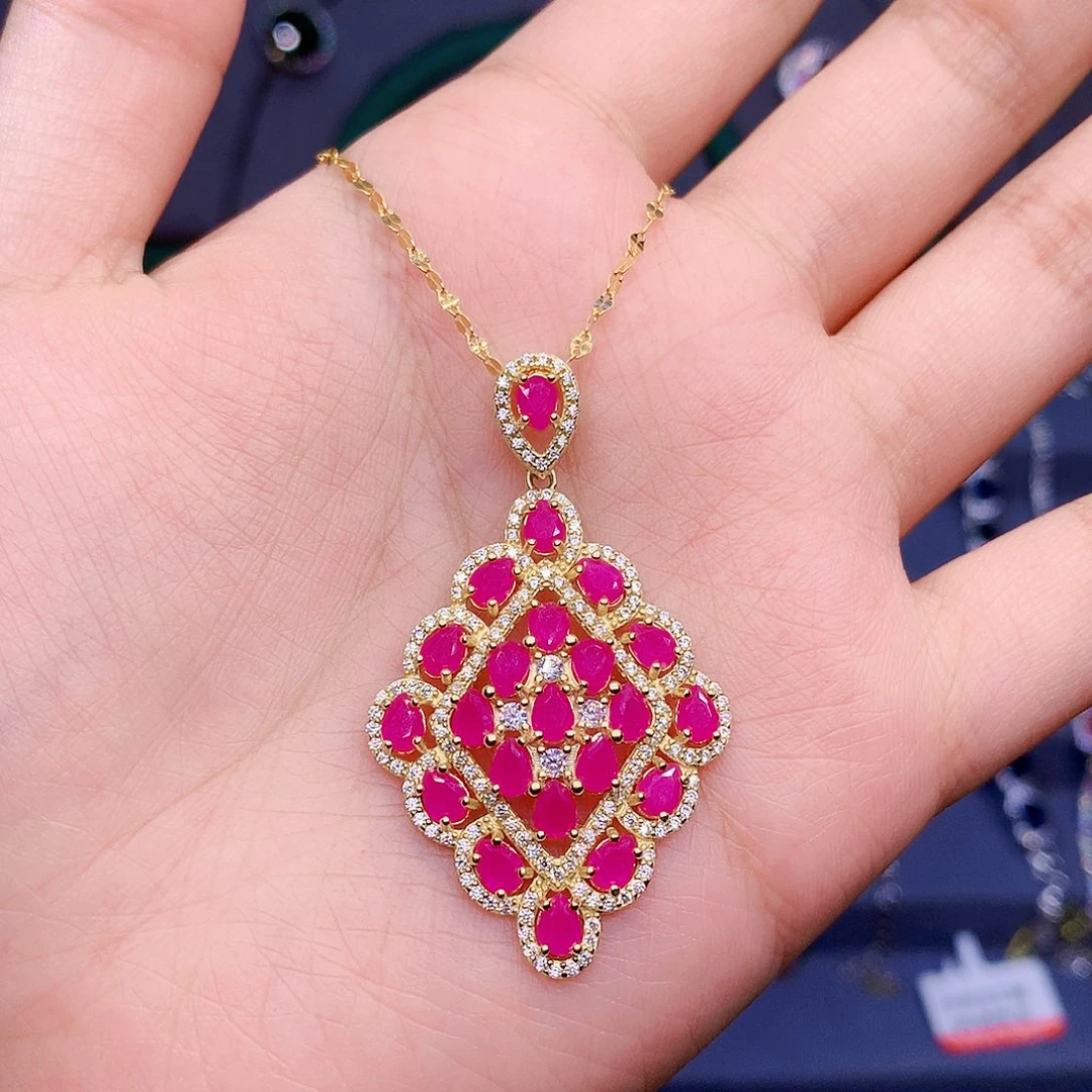 红宝石颈饰银S925镶嵌