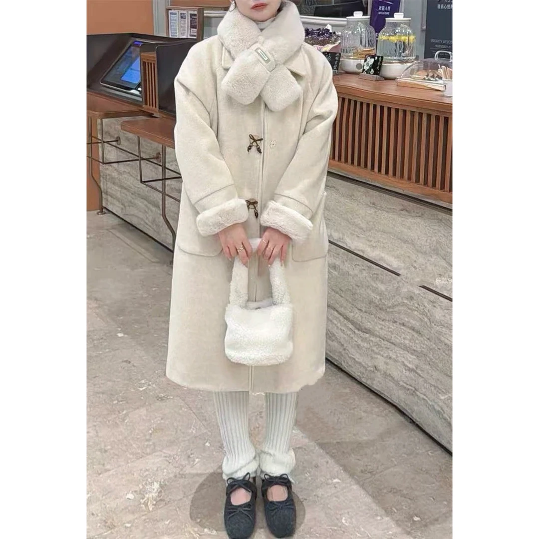 X19A909-高级感好看中长款外套女2025冬季新款加绒加厚气质大衣