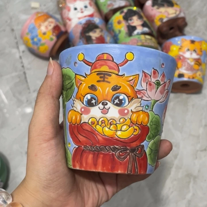 手工多肉花盆手绘精工