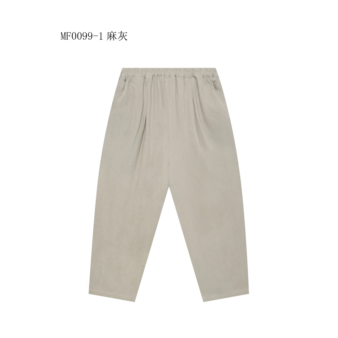 【麻訪家】MF0099-1麻灰文艺复古松紧腰百搭显瘦休闲哈伦裤