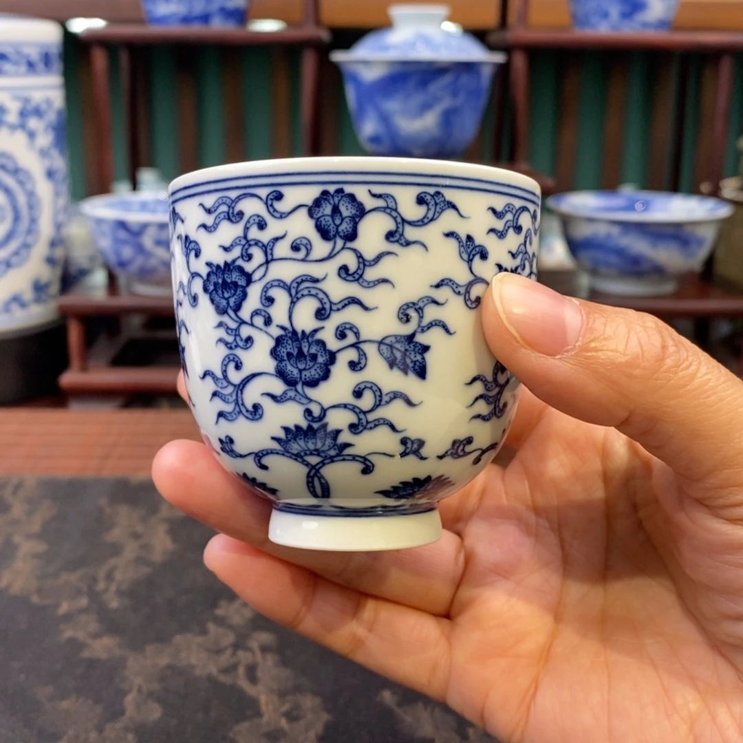 手工陶瓷柴窑点工缠枝手握杯