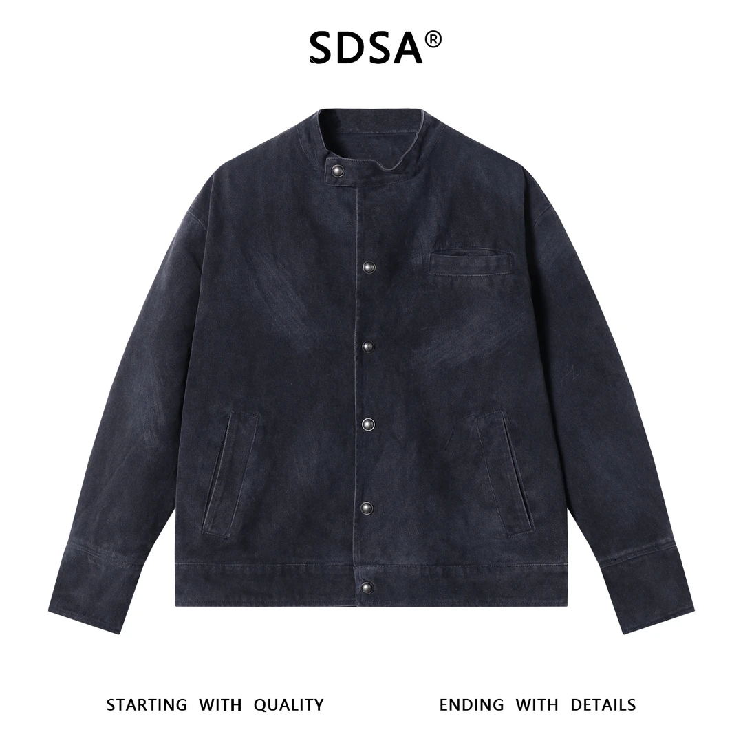 SDSA男士秋冬新款痞帅男装韩系简约磨白立领夹克外套百搭设计师潮