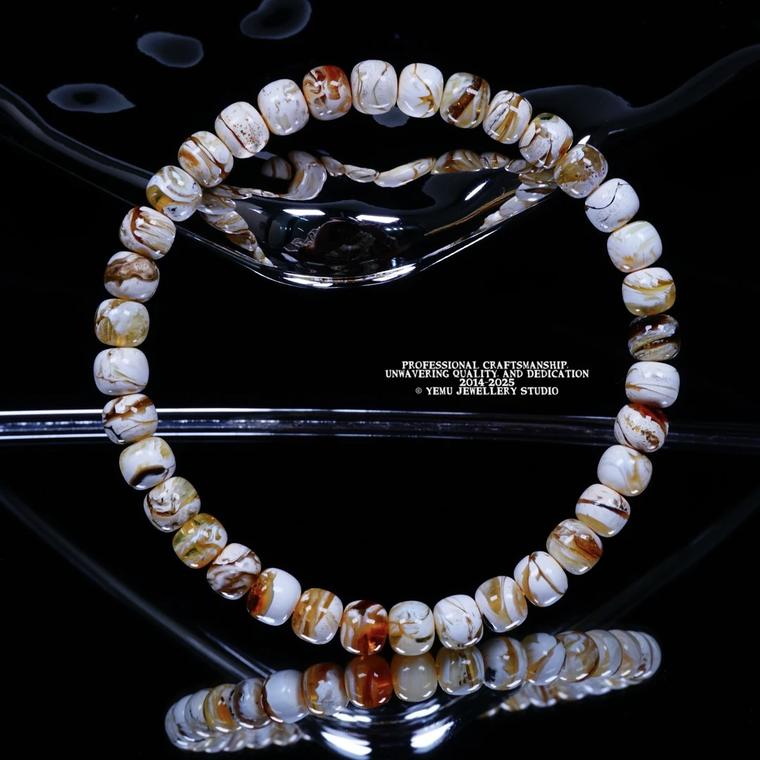 6毫米彩沁拉丝妖孽手串编号300042 一物一拍 天然俄料琥珀蜜蜡