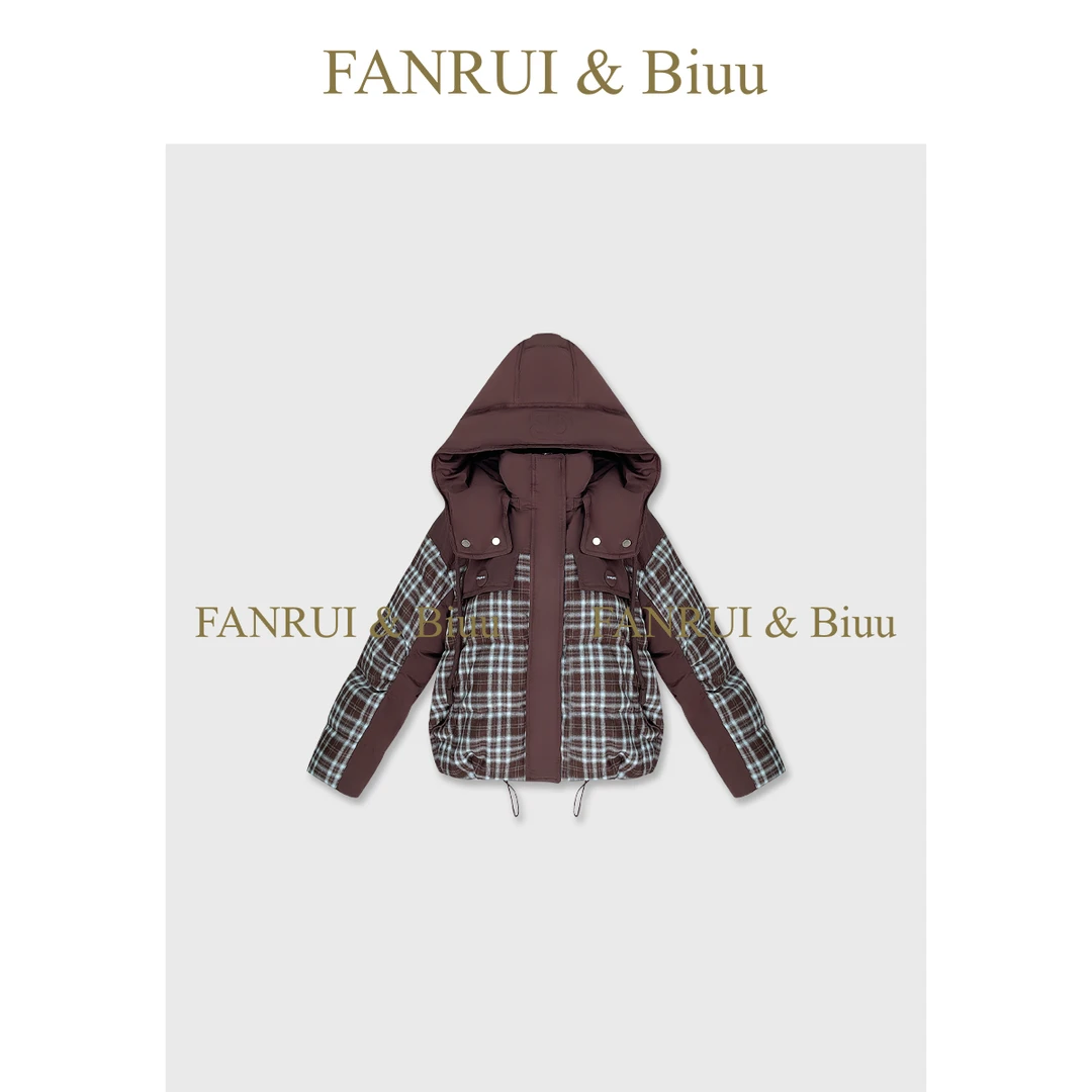 FANRUI/泛芮「格澜星语」格纹撞色保暖加厚90白鸭绒羽绒外套B19453