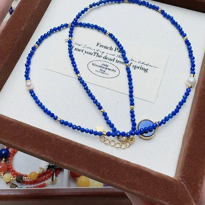 青金石颈饰银S925镶嵌吊坠