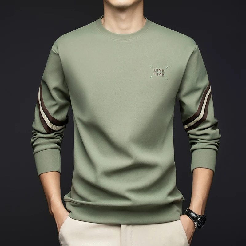 HAMOLENA男士长袖卫衣秋季新款休闲商务落肩袖圆领长袖打底卫衣