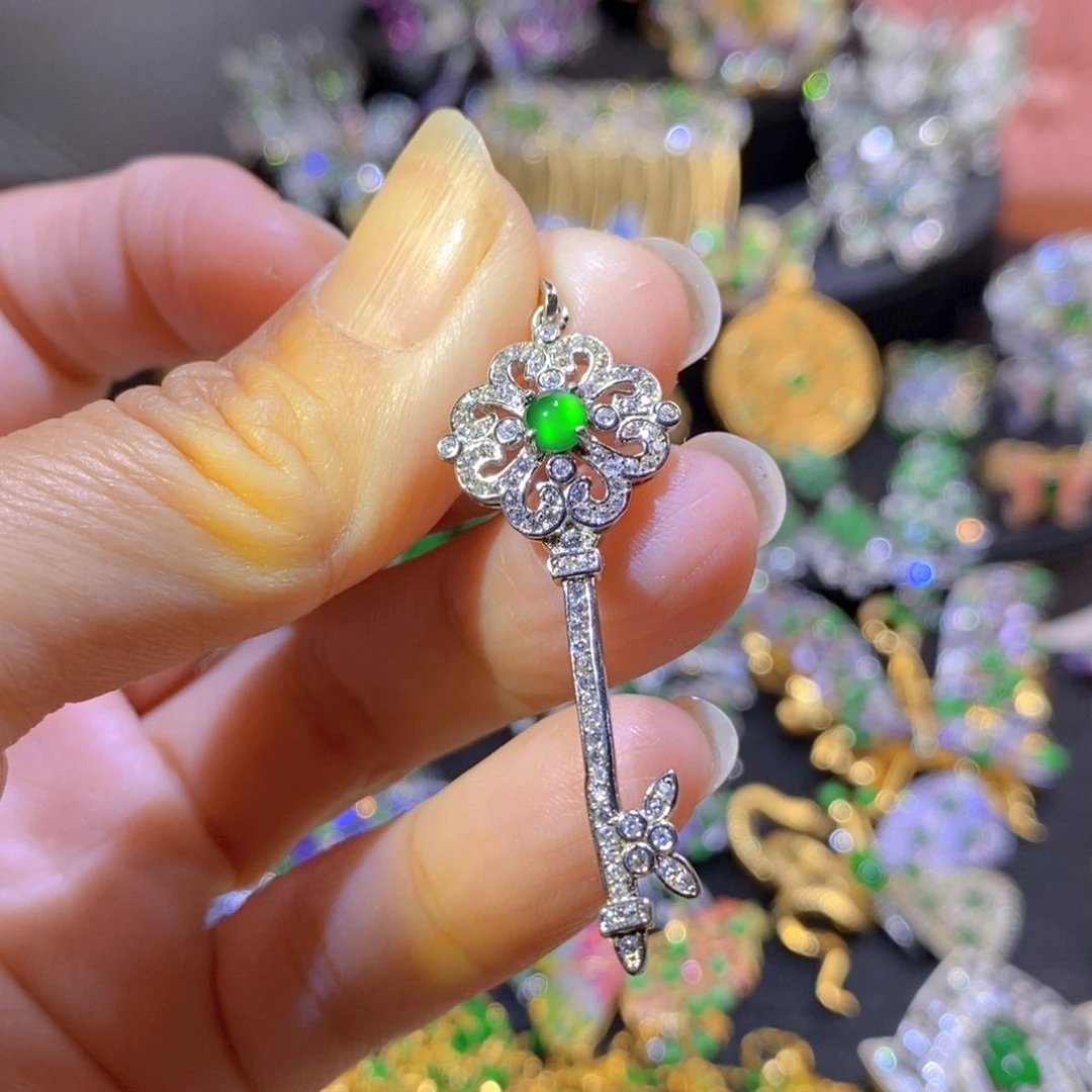 吊坠(不含链)银S925镶嵌翡翠