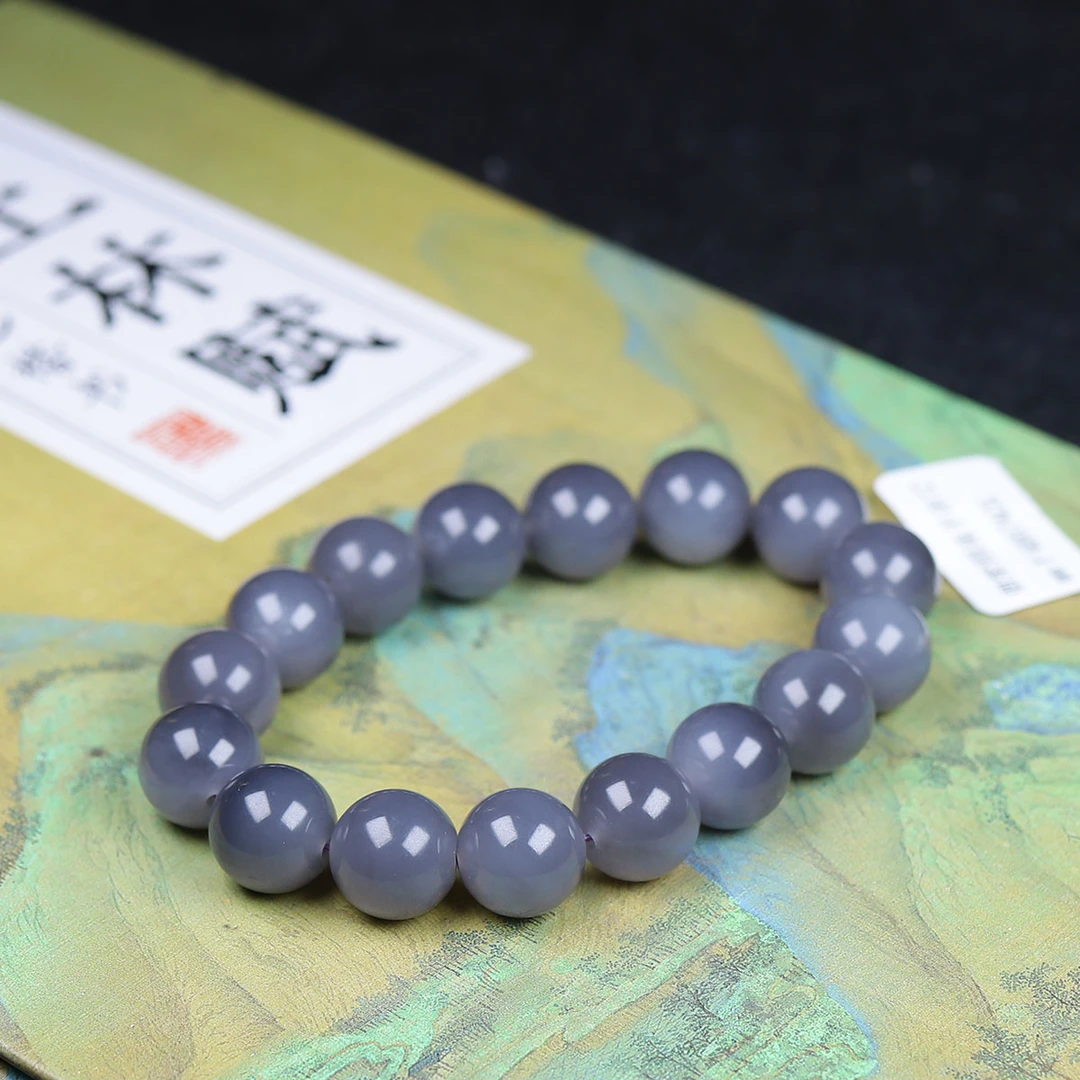 122315和田玉烟紫圆珠手串