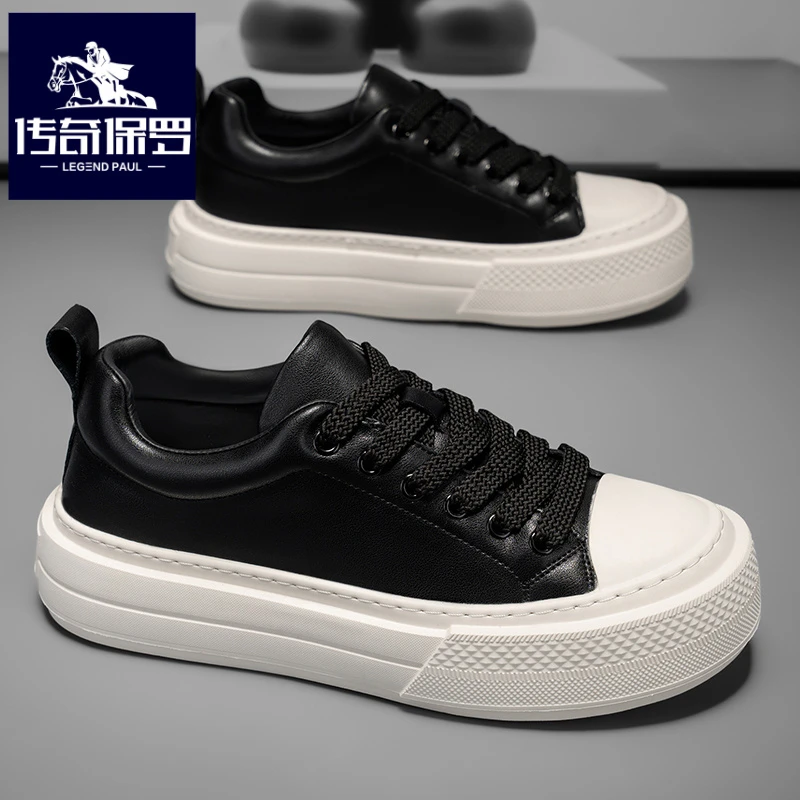 传奇保罗正版男鞋冬季黑色皮面运动板鞋男士百搭防水防滑休闲潮鞋