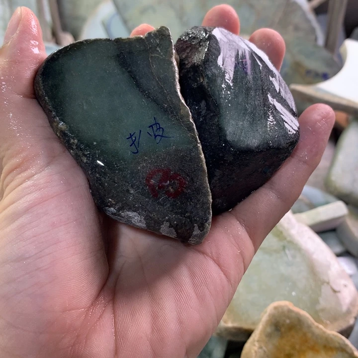翡翠裸石12号油青取手把
