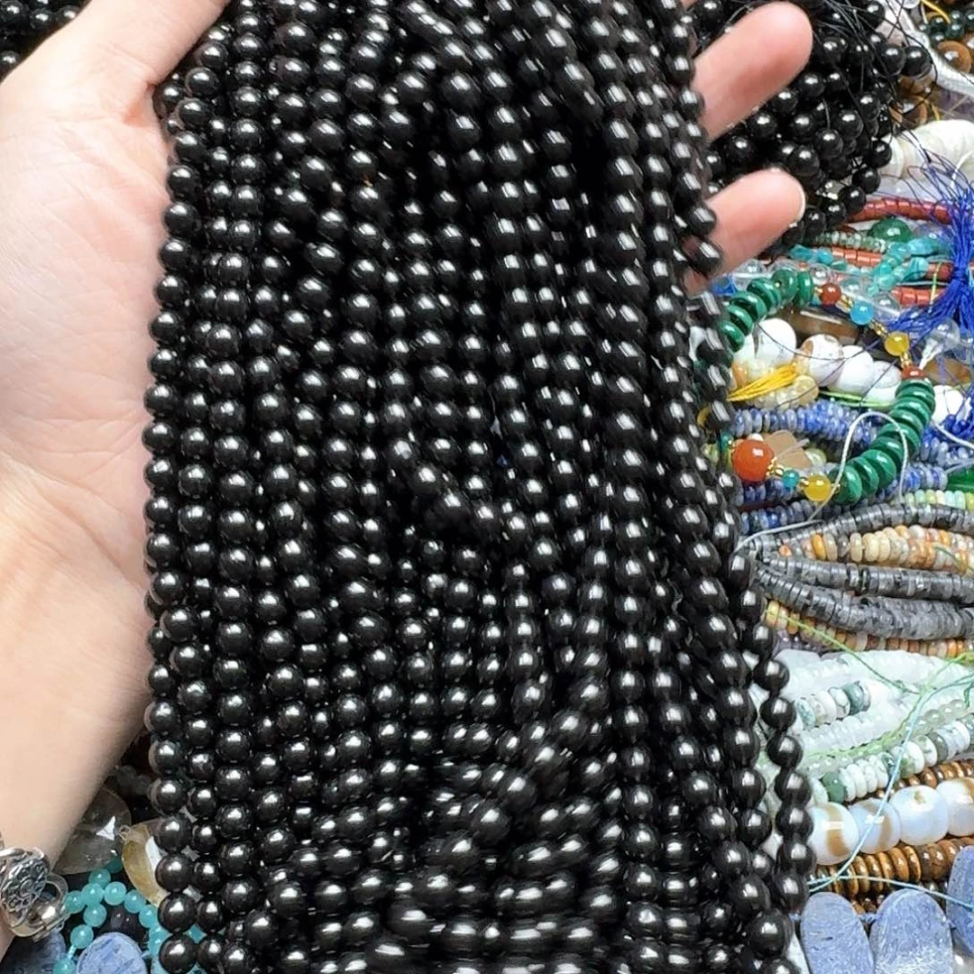 玛瑙/玉髓未镶嵌珠宝半成品一条6mm黑柳