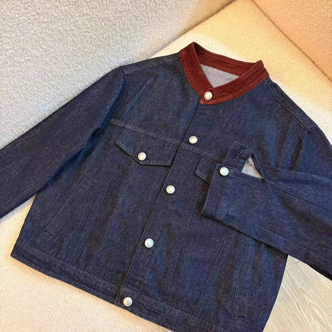 【撞色POLO牛仔】欧款灯芯绒高级感小个子牛仔外套-苋 17360(7172)