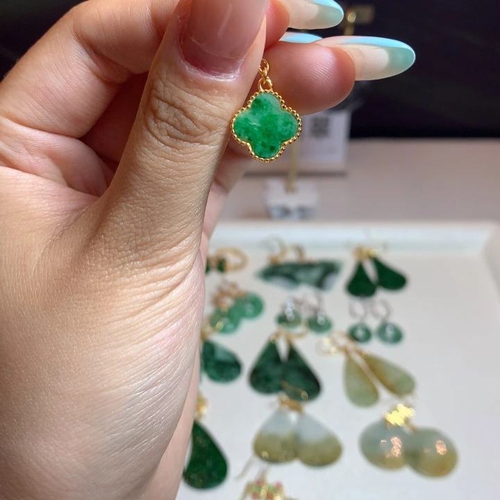 翡翠银S925镶嵌耳饰吊坠