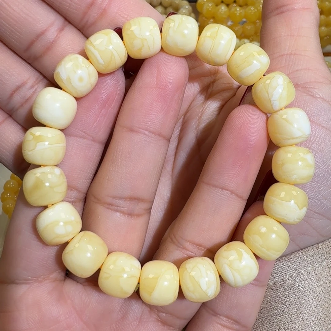 琥珀未镶嵌珠宝奇石11m焦皮同料老型白花蜡手串16.2