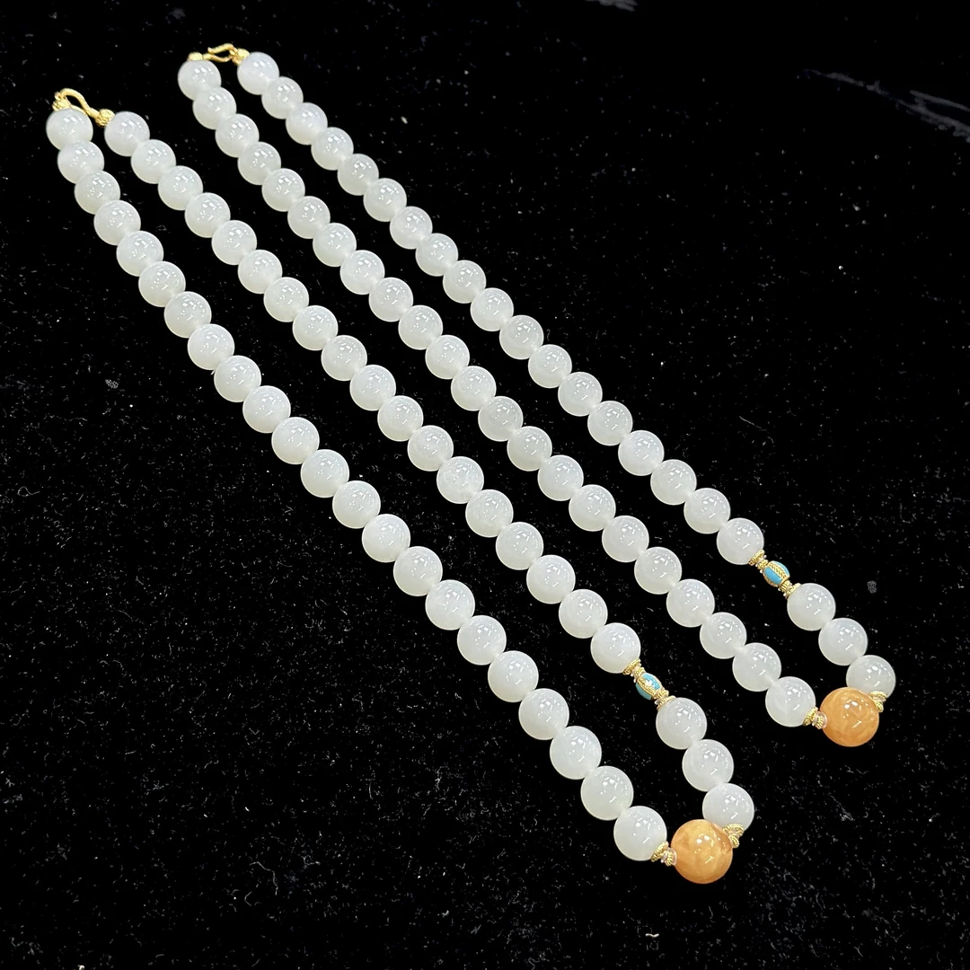 【CH】和田玉白玉DIY项链-约10mm（多样性发其一）