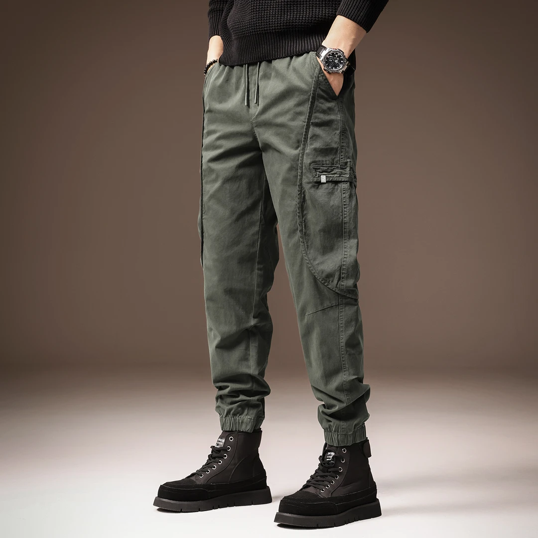 高端潮牌美式复古工装裤子男秋季新款宽松多袋束脚潮流耐磨休闲裤