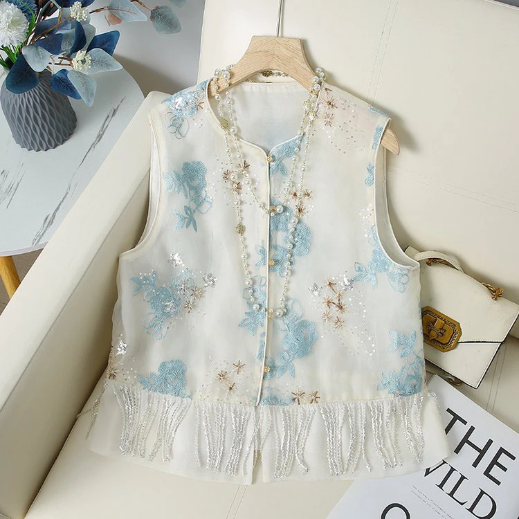 【雅江南】国风女装马甲南韩纱透气轻奢中式马夹时尚显瘦女装上衣