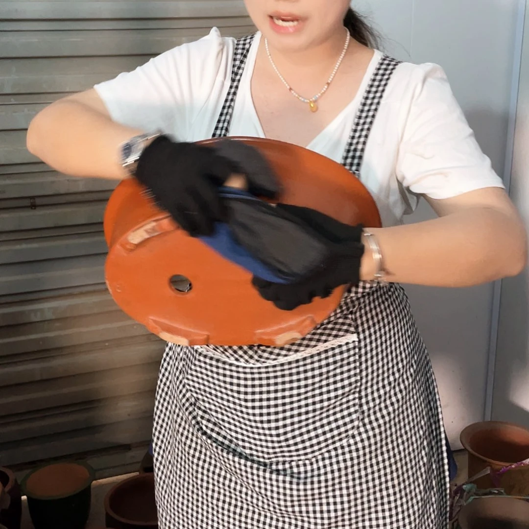 宜兴紫砂花盆花盆30红椭圆